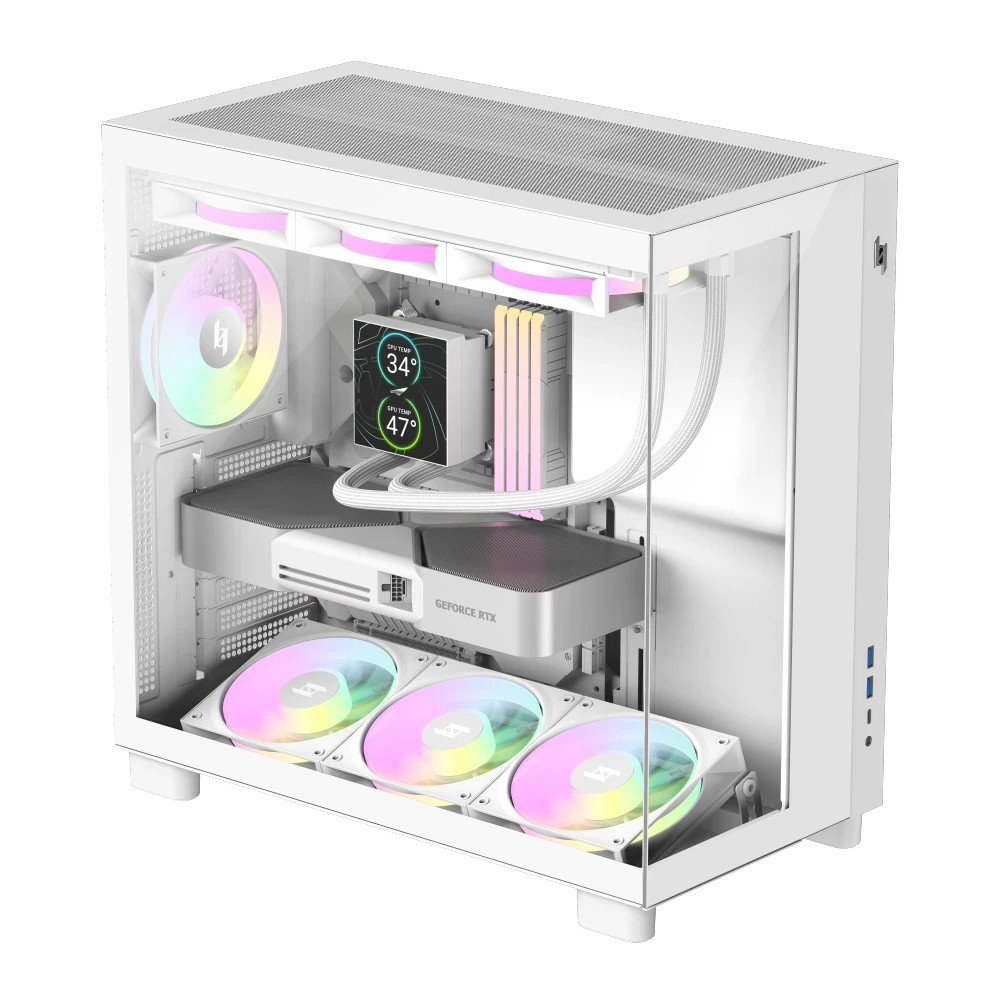 Кутия за компютър Gamemax NEX C53 WH, Middle Tower ATX, Tempered Glass, 4x ARGB вентилатора - 9109-0013R0008 - 3