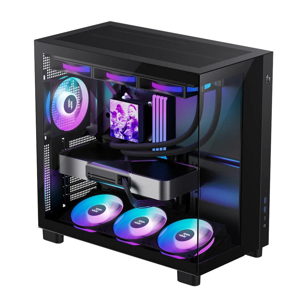 Кутия за компютър Gamemax NEX C53, Middle Tower ATX, Tempered Glass, 4x ARGB вентилатора - 9109-0013R0006 - 4