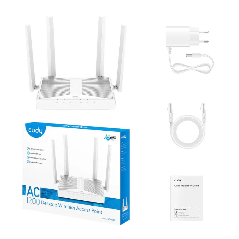 Рутер Cudy AP1300D, Wi-Fi AC1200, 2.4GHz/5GHz, Gigabit Ethernet, PoE - CUDY-AP1300D - 2