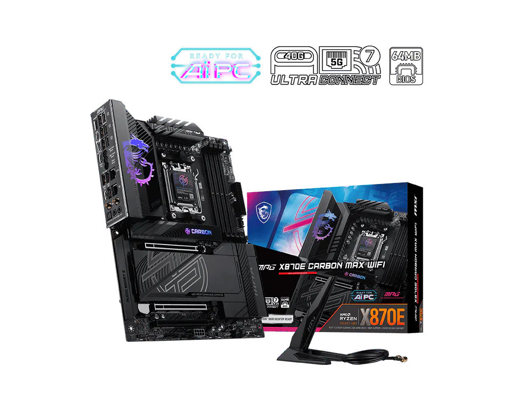 Дънна платка MSI MPG X870E CARBON MAX WIFI, Socket AM5, WiFi7 - 911-7E49-022 - 1