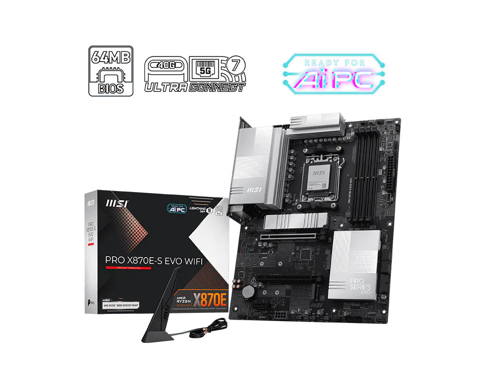 Дънна платка MSI PRO X870E-S EVO WIFI, Socket AM5, WiFi7, 4x DDR5, ATX - 911-7E86-003 - 1