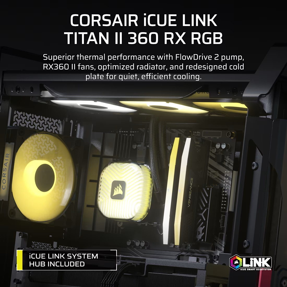 Водно охлаждане за процесор CORSAIR iCUE LINK TITAN II 360 RX RGB, 360mm радиатор - CW-9061037-WW - 2