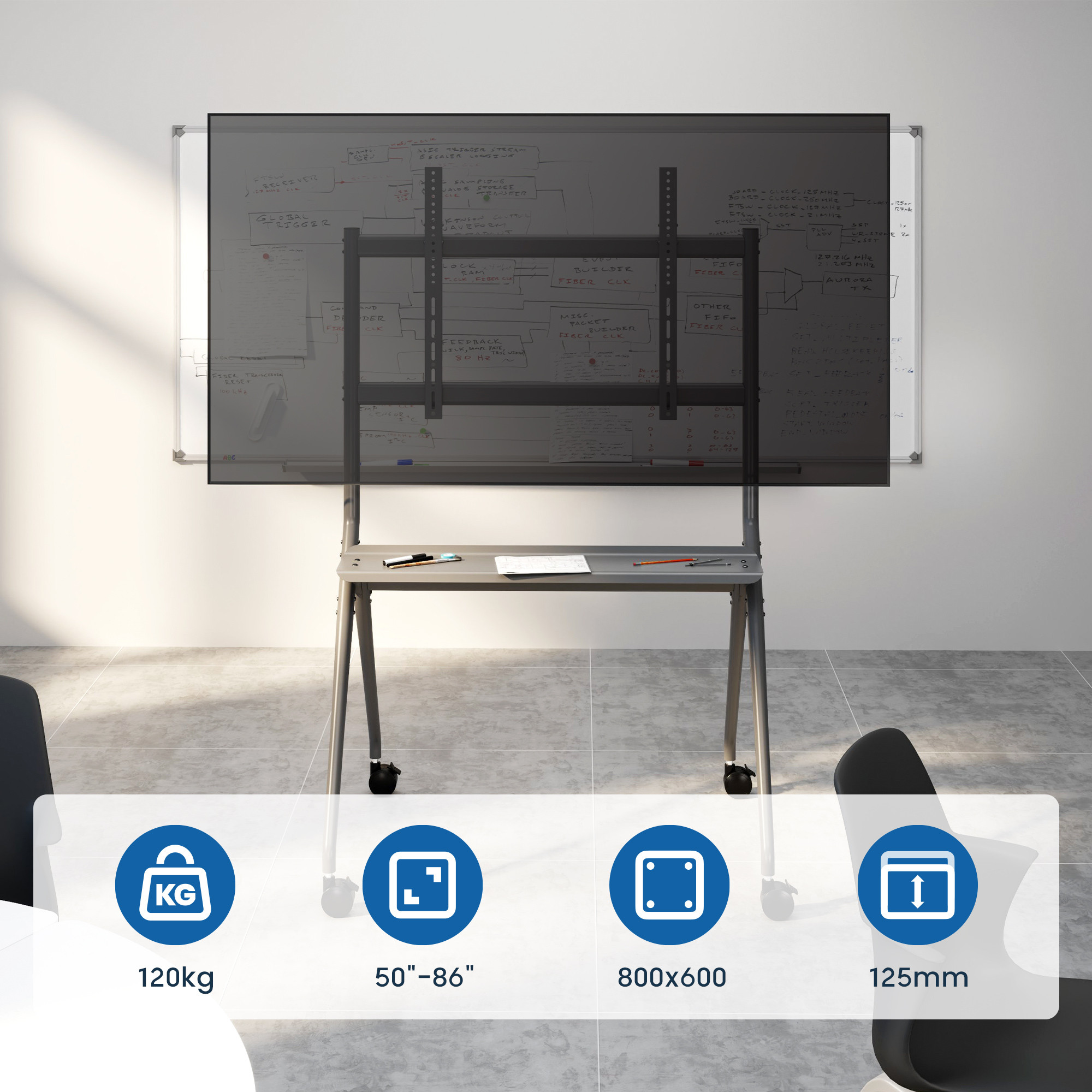 Стойка за телевизор Ewent EW1542 Heavy-Duty, 50"-86", с колела, до 120 kg - 3