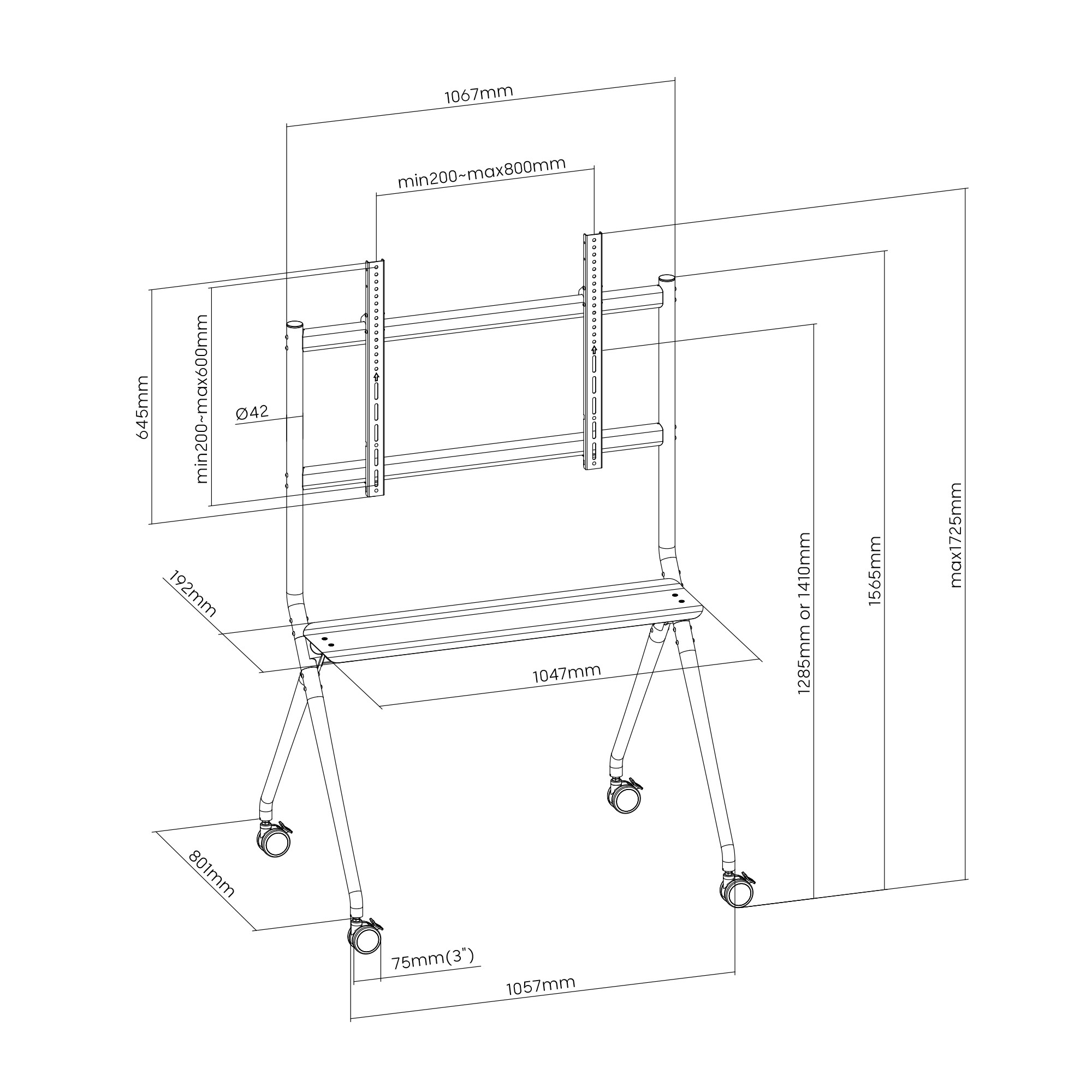 Стойка за телевизор Ewent EW1542 Heavy-Duty, 50"-86", с колела, до 120 kg - 9