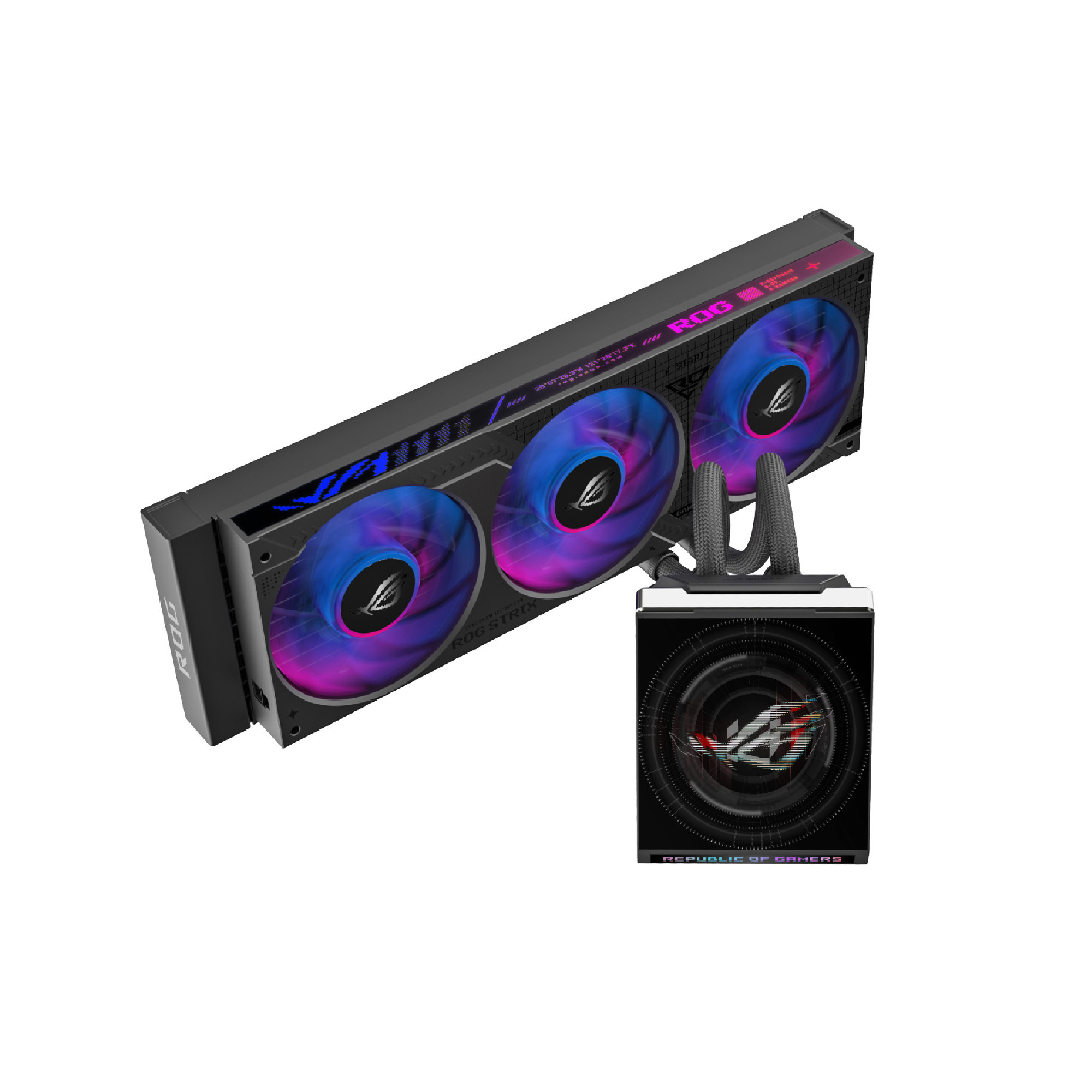 Водно охлаждане за процесор ASUS ROG Strix LC IV 360 ARGB LCD, 3x120mm вентилатора, ARGB подсветка, AMD AM5/AM4, Intel LGA 1851/1700 - 90RC01M1-B0EAY0 - 1