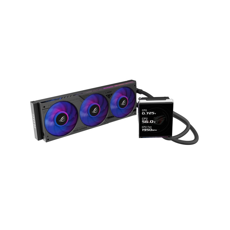 Водно охлаждане за процесор ASUS ROG Strix LC IV 360 ARGB LCD, 3x120mm вентилатора, ARGB подсветка, AMD AM5/AM4, Intel LGA 1851/1700 - 90RC01M1-B0EAY0 - 2