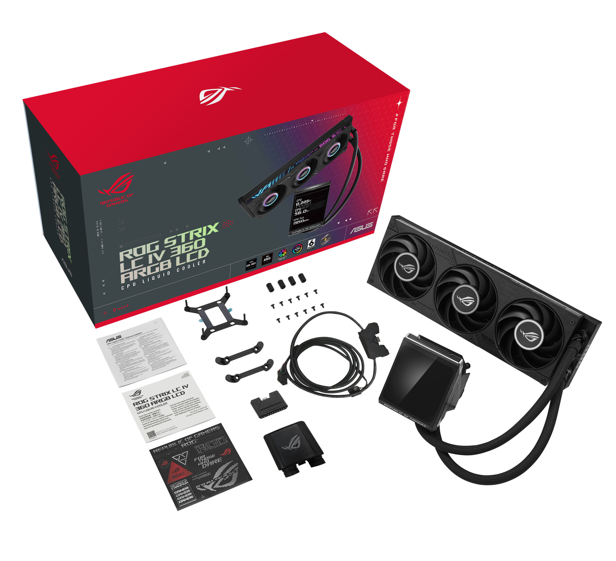 Водно охлаждане за процесор ASUS ROG Strix LC IV 360 ARGB LCD, 3x120mm вентилатора, ARGB подсветка, AMD AM5/AM4, Intel LGA 1851/1700 - 90RC01M1-B0EAY0 - 9
