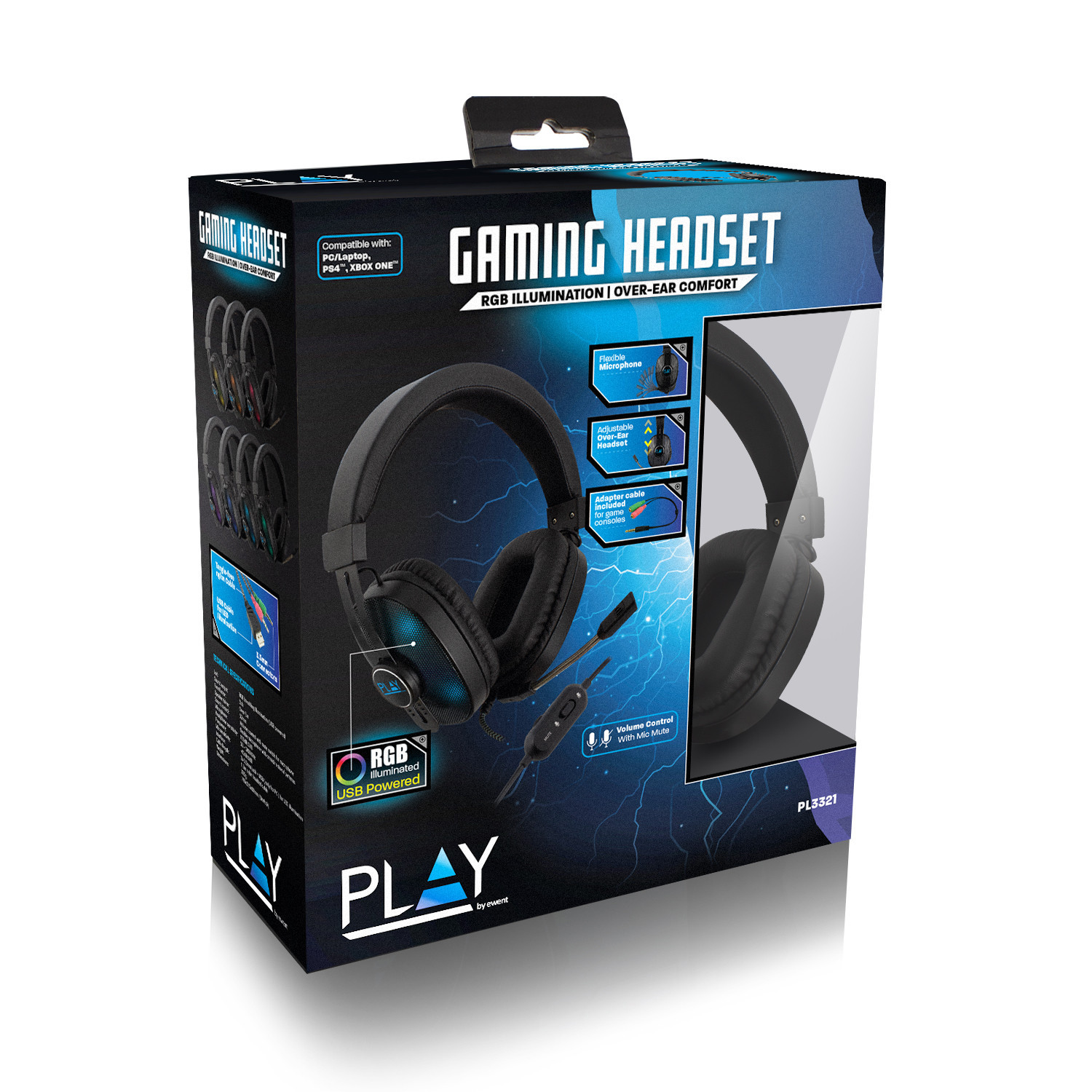 Жични геймърски слушалки Ewent Play PL3321 с RGB подсветка за PC и конзоли - PL3321 - 8