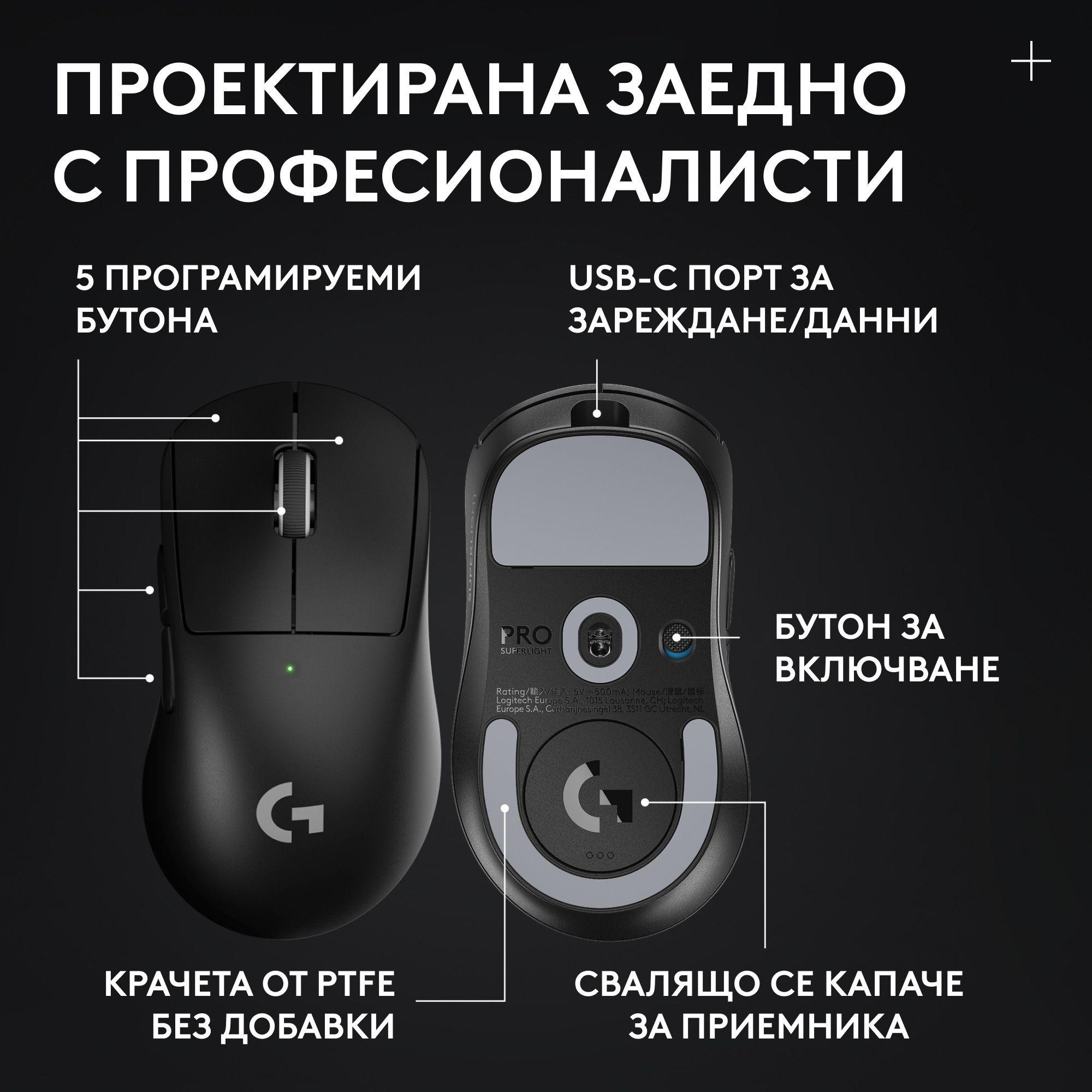 Безжична геймърска мишка Logitech G Pro X Superlight 2 DEX SE, 32000 dpi, черна - 910-007833 - 7