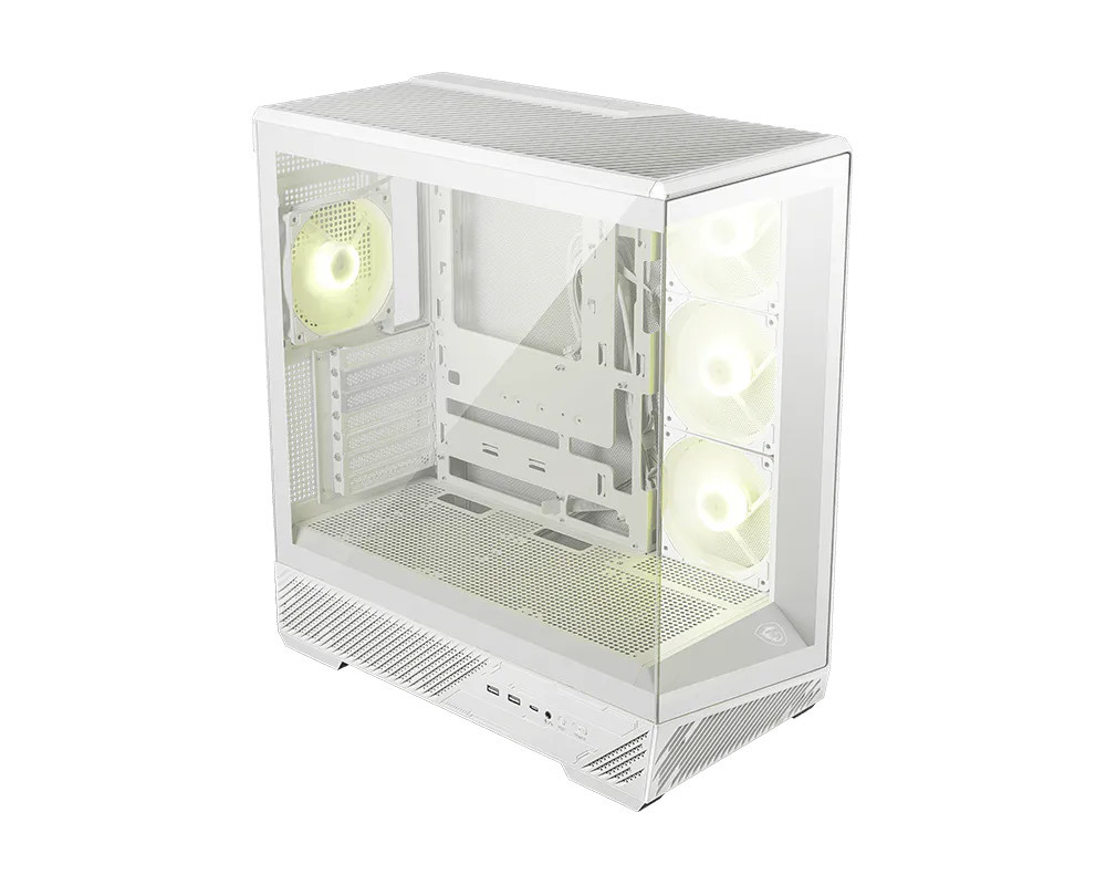 Кутия за компютър MSI MAG PANO 130R PZ WHITE, Mid-Tower, ATX, 4x 120mm ARGB вентилатора, Tempered Glass, бяла - 306-7G32W21-HH9 - 1