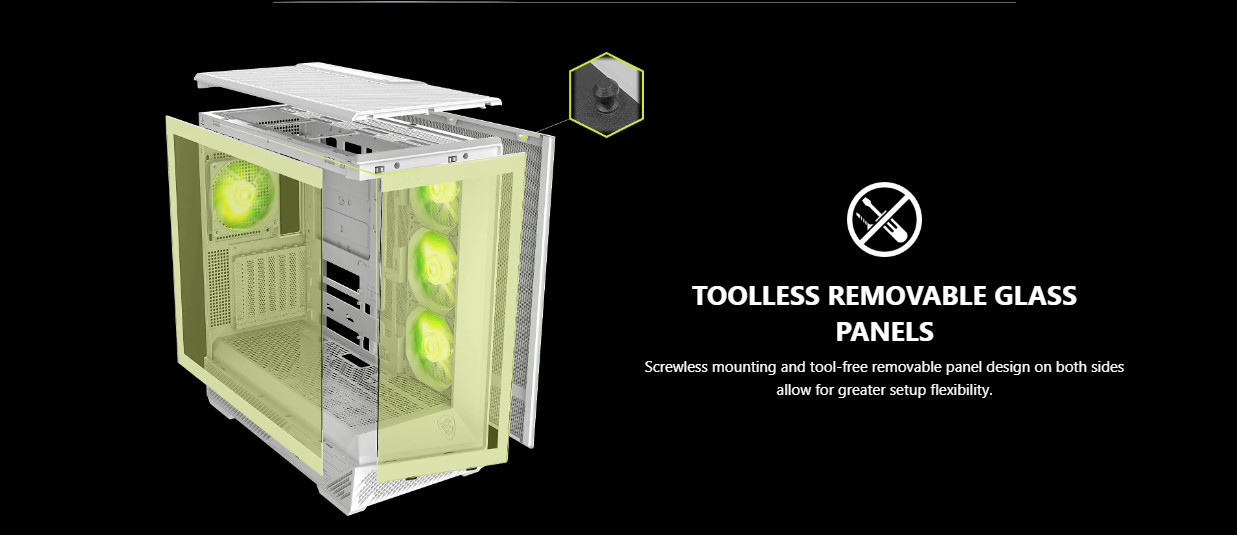 Кутия за компютър MSI MAG PANO 130R PZ WHITE, Mid-Tower, ATX, 4x 120mm ARGB вентилатора, Tempered Glass, бяла - 306-7G32W21-HH9 - 3
