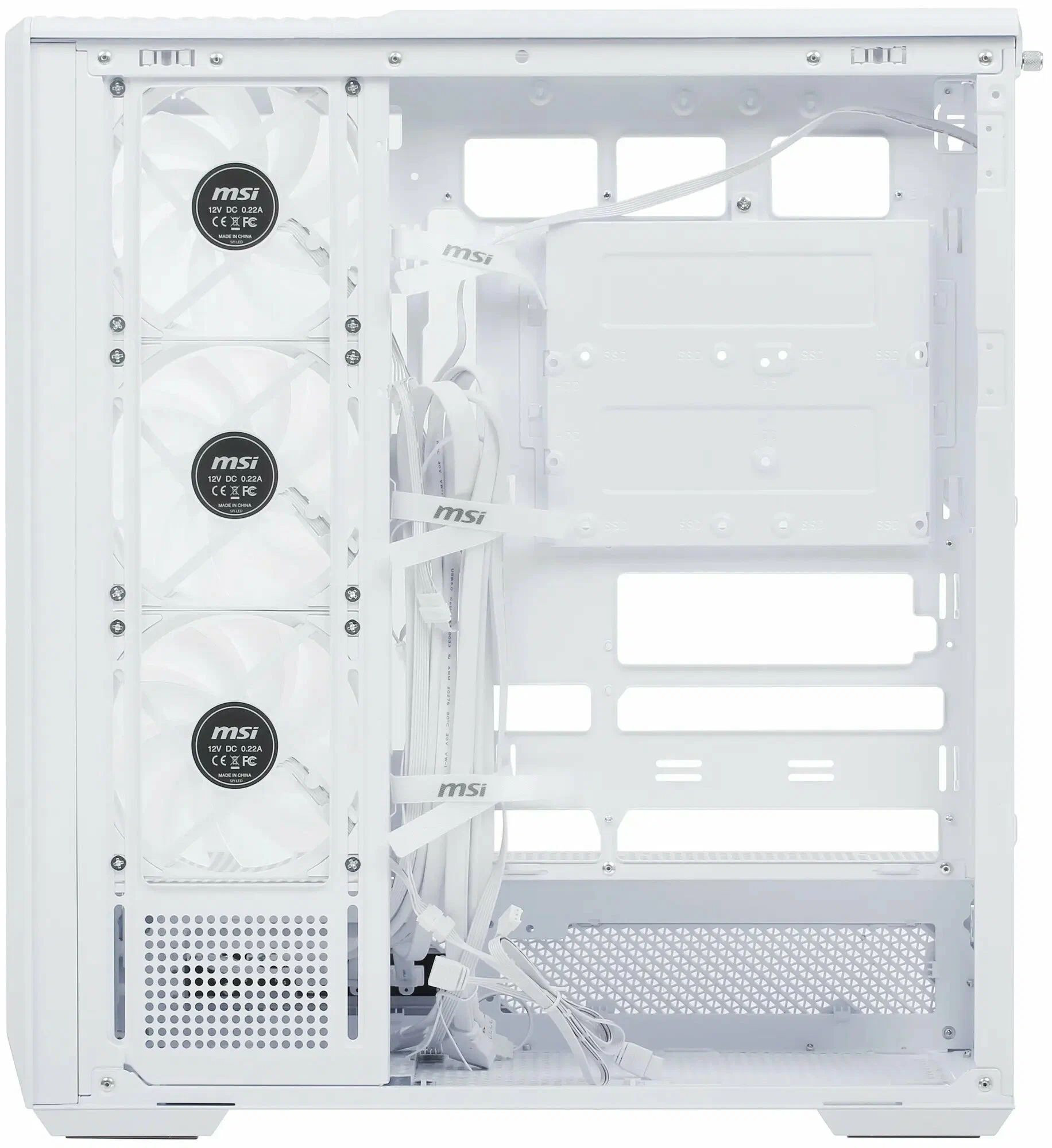 Кутия за компютър MSI MAG PANO 130R PZ WHITE, Mid-Tower, ATX, 4x 120mm ARGB вентилатора, Tempered Glass, бяла - 306-7G32W21-HH9 - 11
