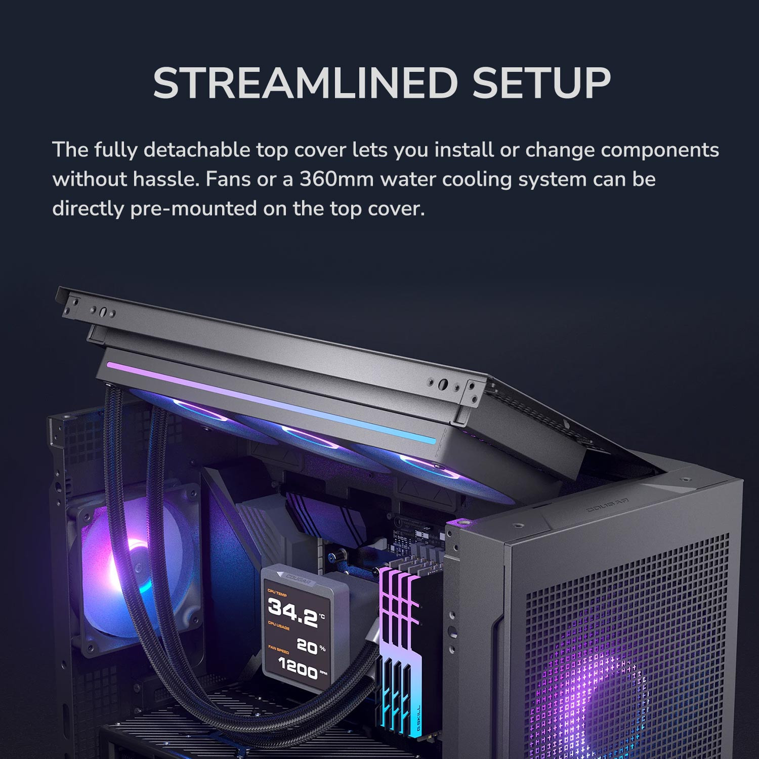 Кутия за компютър COUGAR MX600 Max RGB Black, 2x200mm ARGB PWM вентилатора - CGR-2ZA50B-RGB - 5