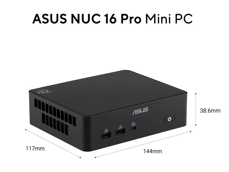 Мини компютър ASUS NUC 16 PRO RNUC16GDKW96C002, Intel Core Ultra 9 378H, Intel Arc B390, 32GB LPDDR5-8533, без SSD, Wi-Fi 7 - 90AR00W2-M002J0 - 3
