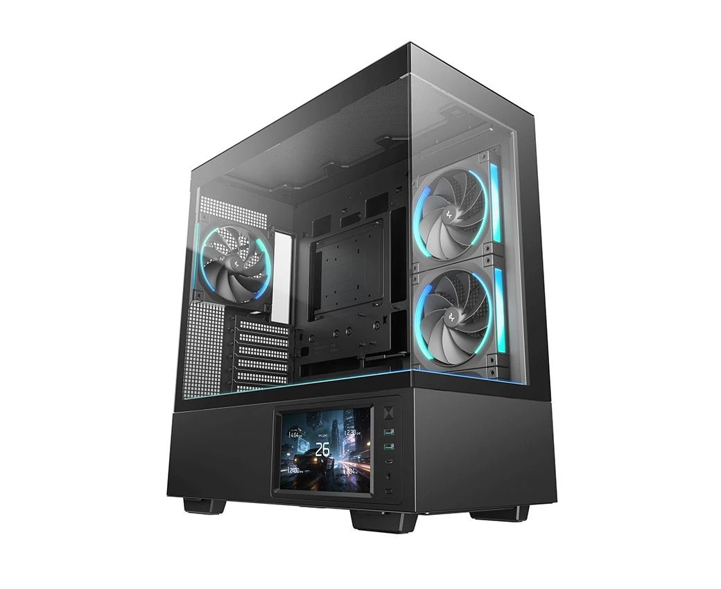 Кутия за компютър DeepCool CH690 LCD, Middle Tower, ATX/mATX/Mini-ITX, Tempered Glass, 4x140mm ARGB вентилатора, 7" LCD дисплей - R-CH690LCD-BKNNA0D-G - 1