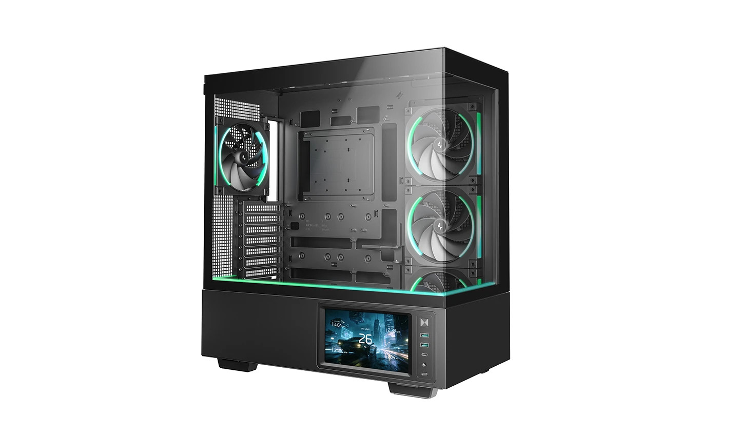 Кутия за компютър DeepCool CH690 LCD, Middle Tower, ATX/mATX/Mini-ITX, Tempered Glass, 4x140mm ARGB вентилатора, 7" LCD дисплей - R-CH690LCD-BKNNA0D-G - 2