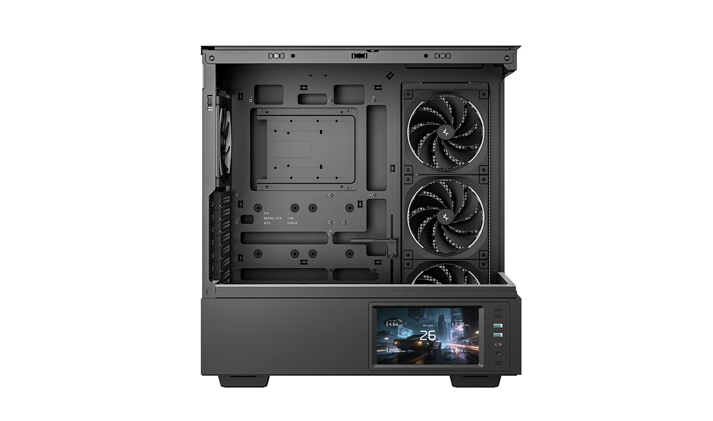 Кутия за компютър DeepCool CH690 LCD, Middle Tower, ATX/mATX/Mini-ITX, Tempered Glass, 4x140mm ARGB вентилатора, 7" LCD дисплей - R-CH690LCD-BKNNA0D-G - 4