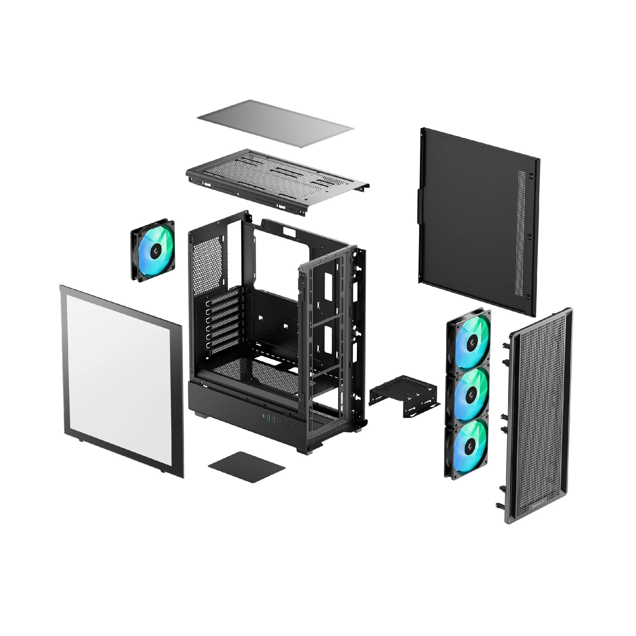Кутия за компютър DeepCool CC550, Middle Tower, ATX, Tempered Glass, 4x 120mm ARGB вентилатора - R-CC550BKANA4-G - 11