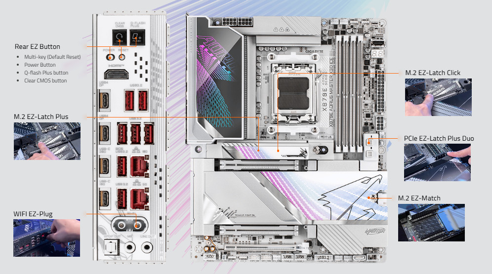 Дънна платка Gigabyte X870E Aorus Master X3D Ice, AMD AM5, DDR5, Wi-Fi 7 - X870E A MASTER X ICE - 10