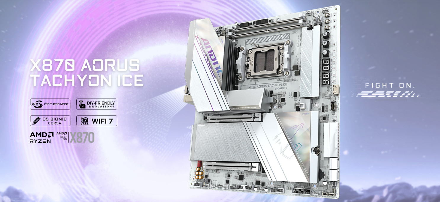 Дънна платка Gigabyte X870 Aorus Tachyon Ice, AMD AM5, DDR5, Wi-Fi 7 - X870 A TACHYON ICE - 2