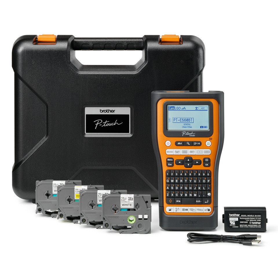 Етикираща система Brother PT-E560BTSP, индустриална, преносима, 24mm лента, Bluetooth, USB, LCD дисплей - PTE560BTSPQL1 - 1