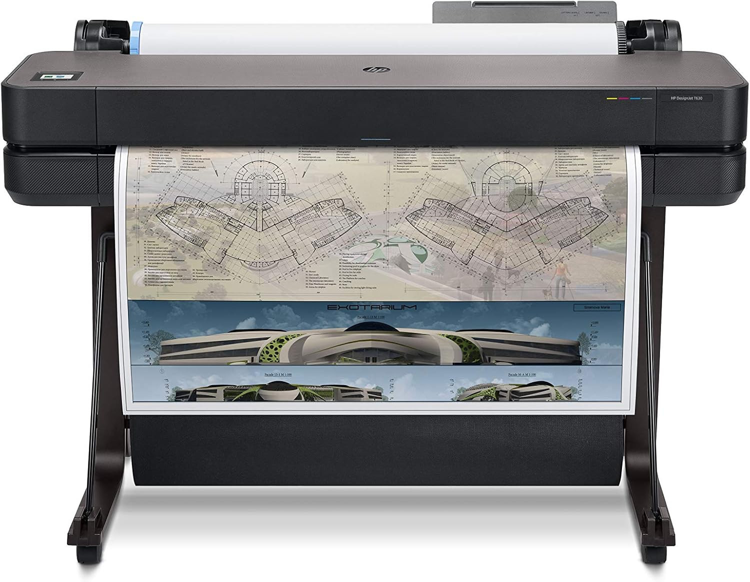 Мастилоструен плотер HP DesignJet T630, 24" (610 mm), 2400x1200 dpi, 4-цветна термична мастилена струя, USB 2.0, Gigabit Ethernet, Wi-Fi - 5HB09D - 1