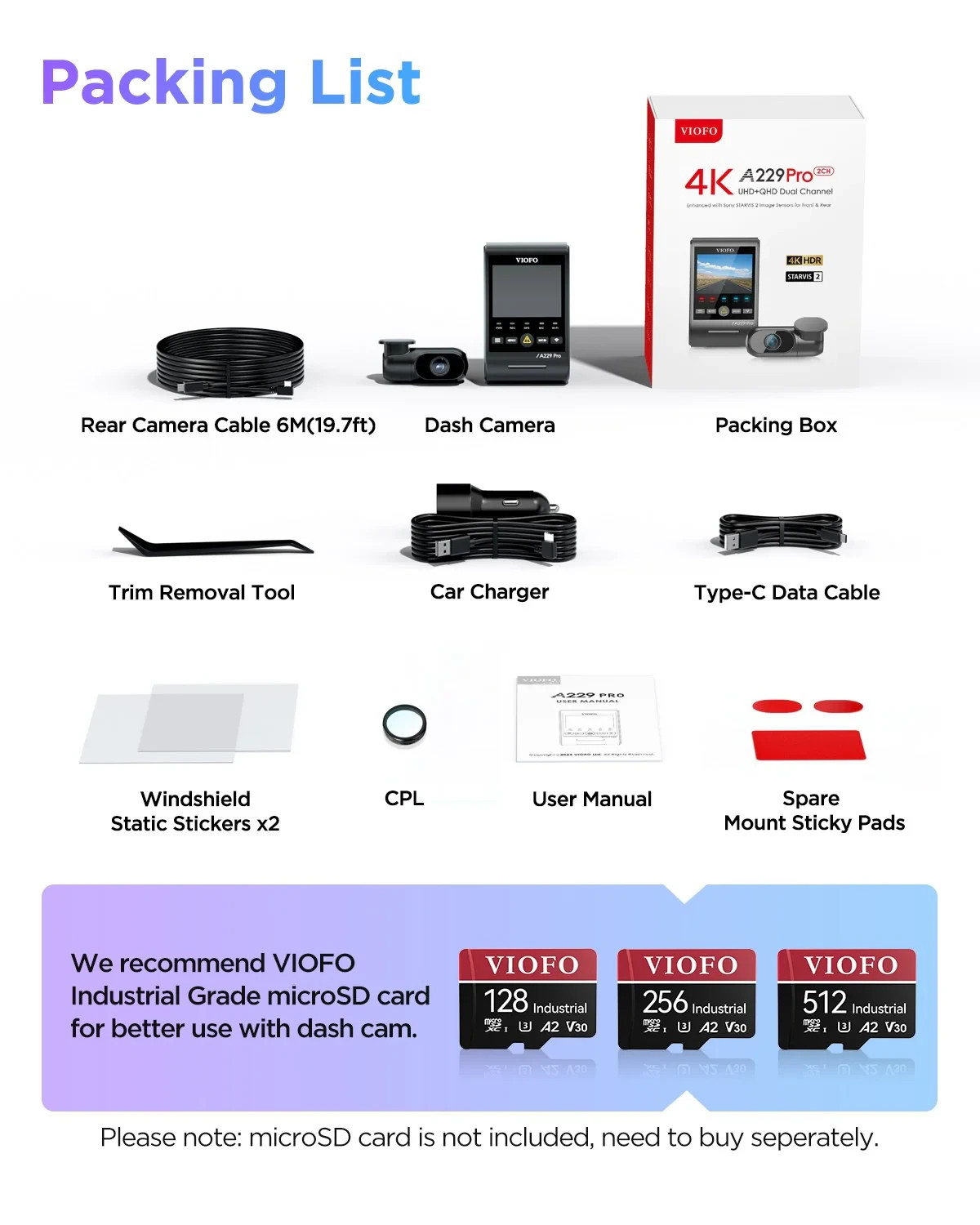Видео регистратор VIOFO Dash Cam A229 Pro 2 Channel - 4K, HDR, Dual Sony STARVIS 2, GPS, Bluetooth - VIOFO-A229-PRO-2CH - 5