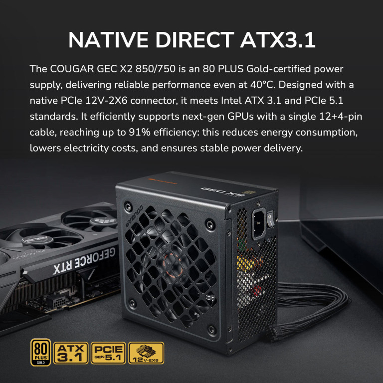 Захранване COUGAR GEC X2, 750W 80+ Gold - CGR GECX2-750 - 2