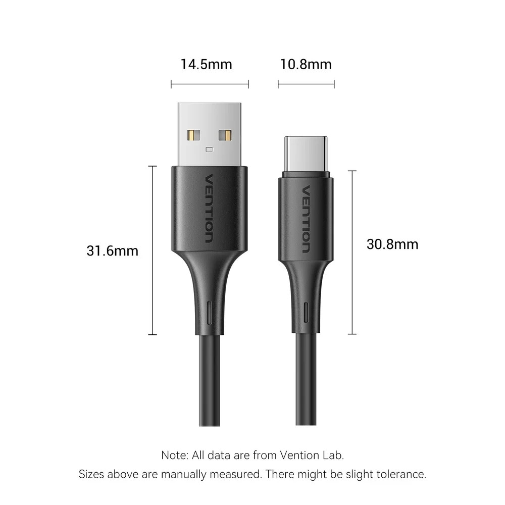 Кабел Vention USB 2.0 Type A (М) към USB-C (М), 0.25m, 480Mb/s, 3A - TRQBAC - 14