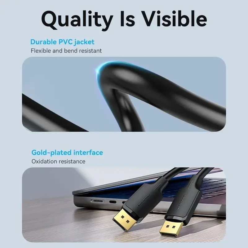 Кабел Vention DisplayPort 1.2 (M) към DisplayPort (M), 2m, 4K@60Hz, черен - HAKBH - 10