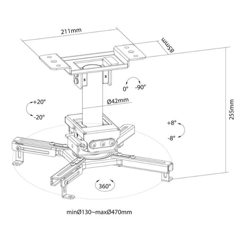 Стойка за проектор Neomounts CL25-530BL1, таванен монтаж, до 45kg, VESA, черна - 9