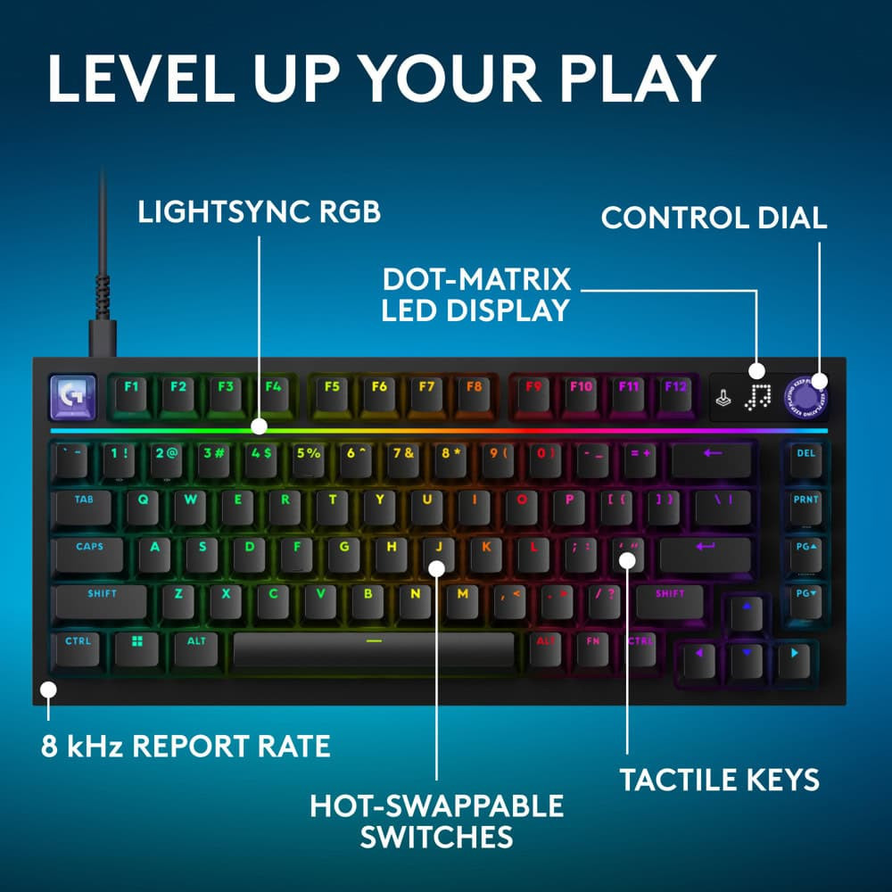 Механична геймърска клавиатура Logitech G316 X 75, Hot-Swappable Tactile Switch, RGB подсветка, USB - 920-014281 - 3