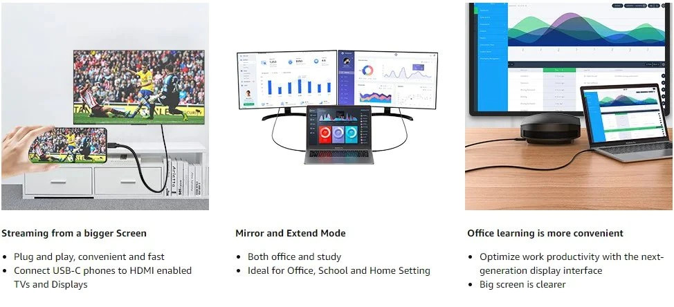 Кабел Vention USB-C към HDMI, 1.5m, 4K@30Hz - CGUBG - 5