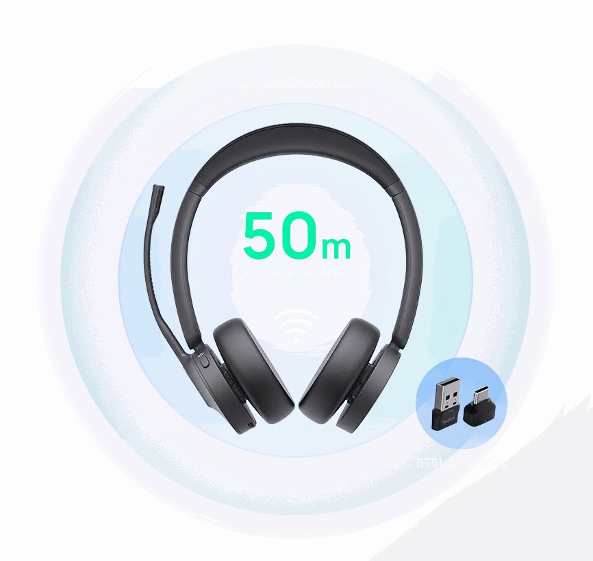 Безжични слушалки Yealink BH70 Dual Teams, Bluetooth, USB-C/A, с BT51C донгъл - 1208703 - 1