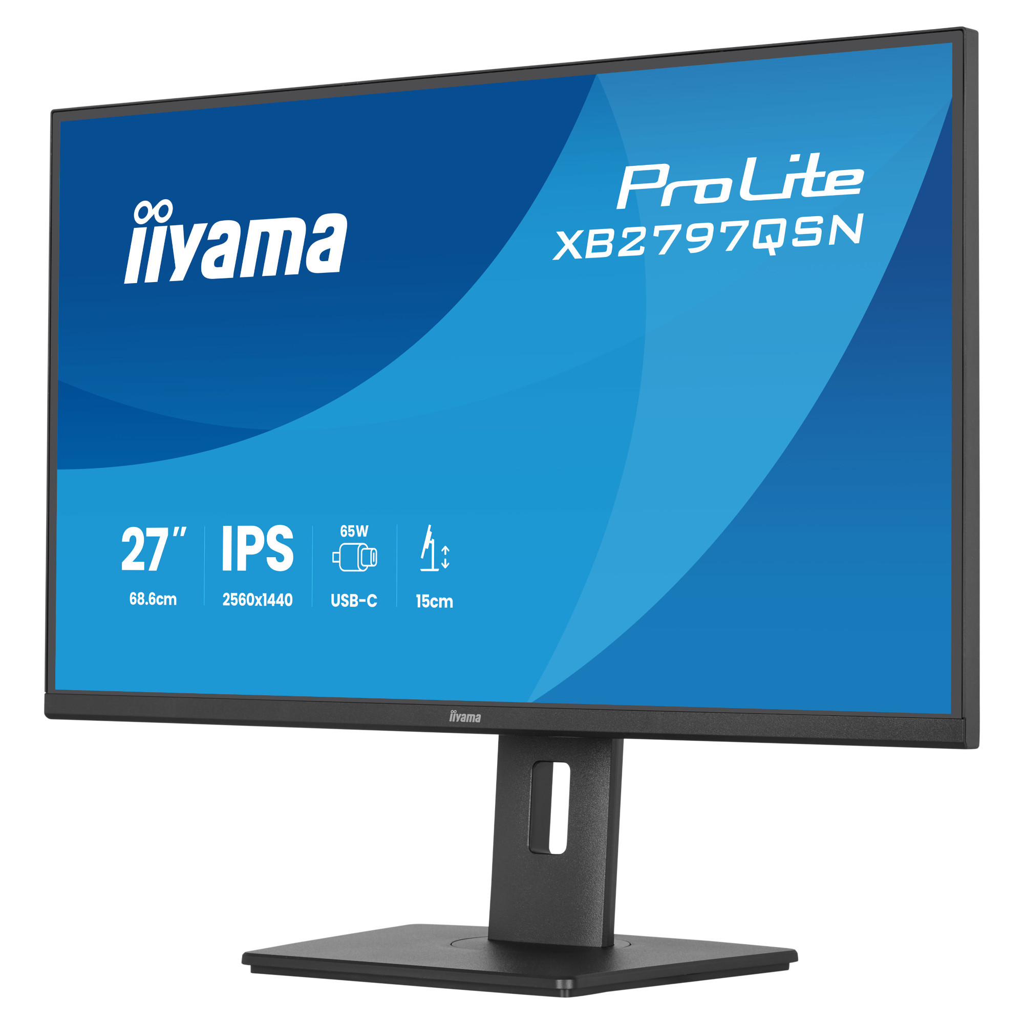 Монитор IIYAMA XB2797QSN-B1, 27" QHD IPS, 2560x1440, 75Hz, USB-C Docking 65W, VESA - 4