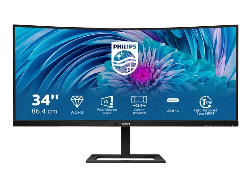 Монитор Philips 346E2CUAE, 34" WQHD VA Curved 100Hz, USB-C 65W, Speakers - 346E2CUAE/00 - 1