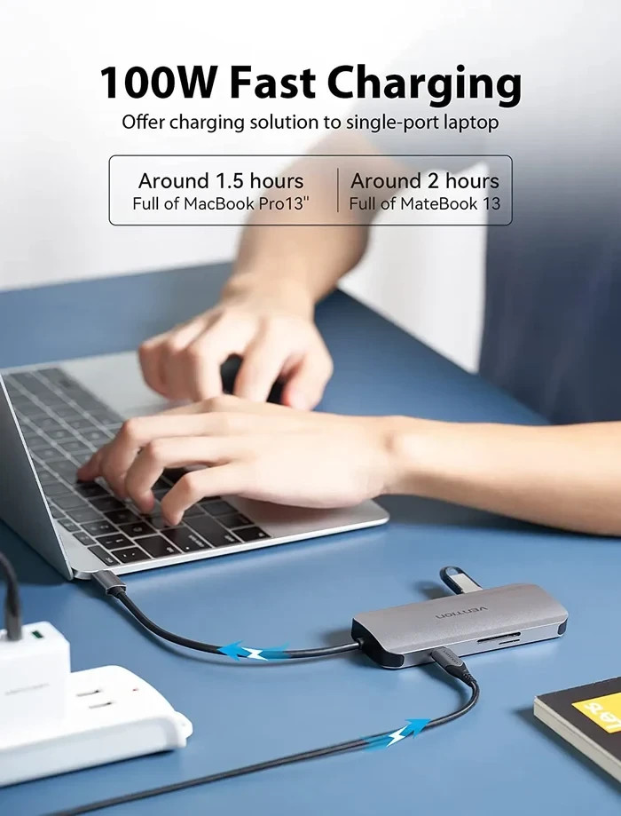 Докинг станция Vention Type-C TOJHB, HDMI, 3x USB 3.0, USB-C PD 100W, SD/TF - TOJHB - 7