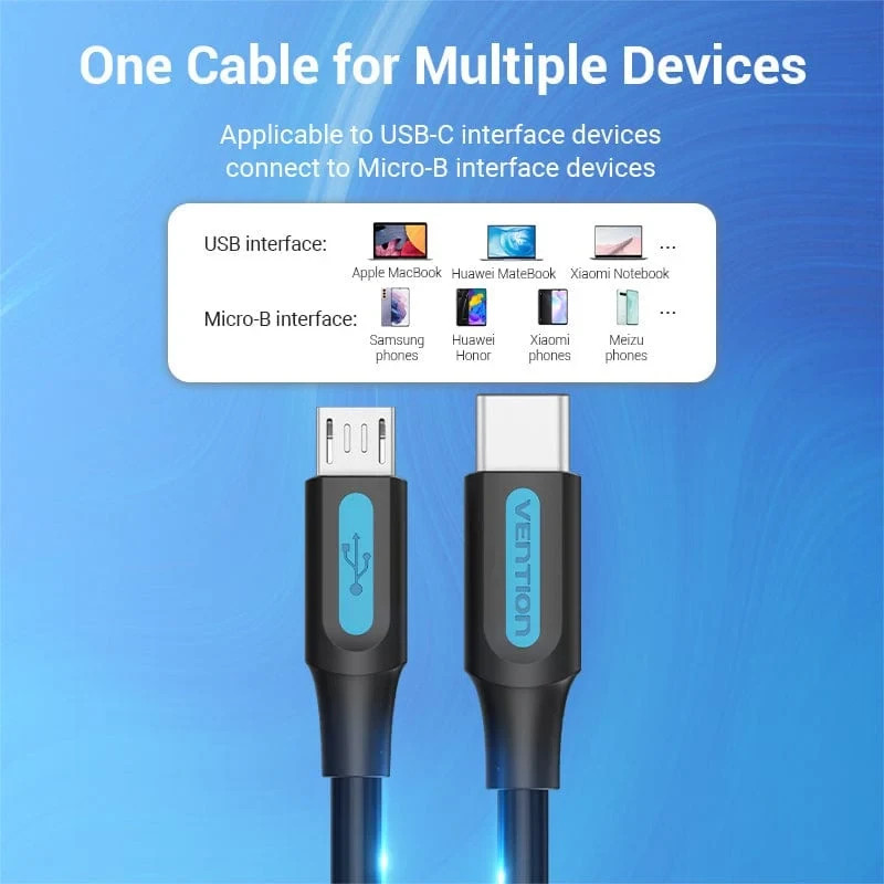 Кабел Vention USB 2.0 Type-C (M) към Micro USB (M), 0.5m, екраниран, 480Mb/s - COVBD - 6
