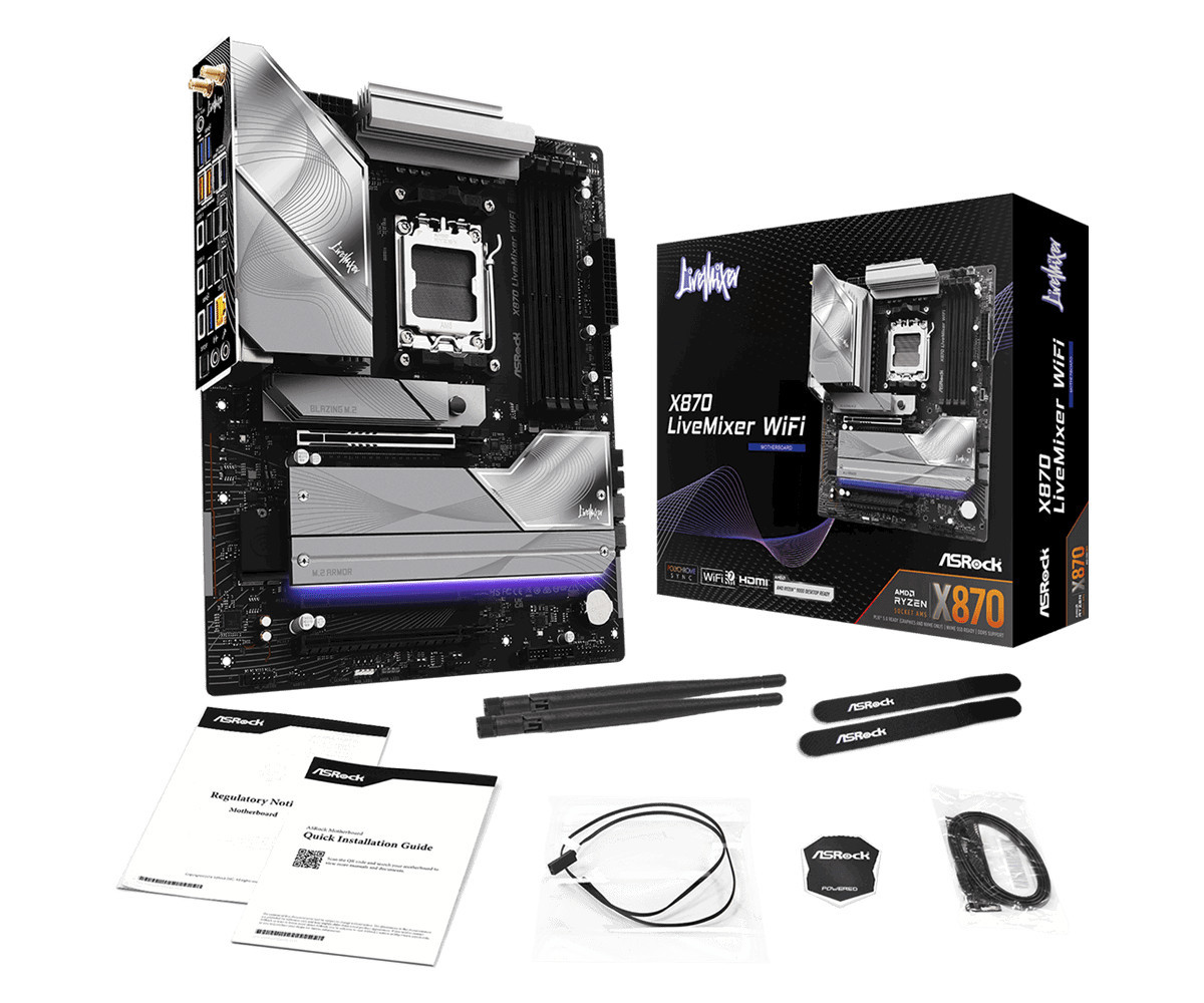 Дънна платка ASRock X870 LiveMixer, WiFi 7, AM5, DDR5 - 7