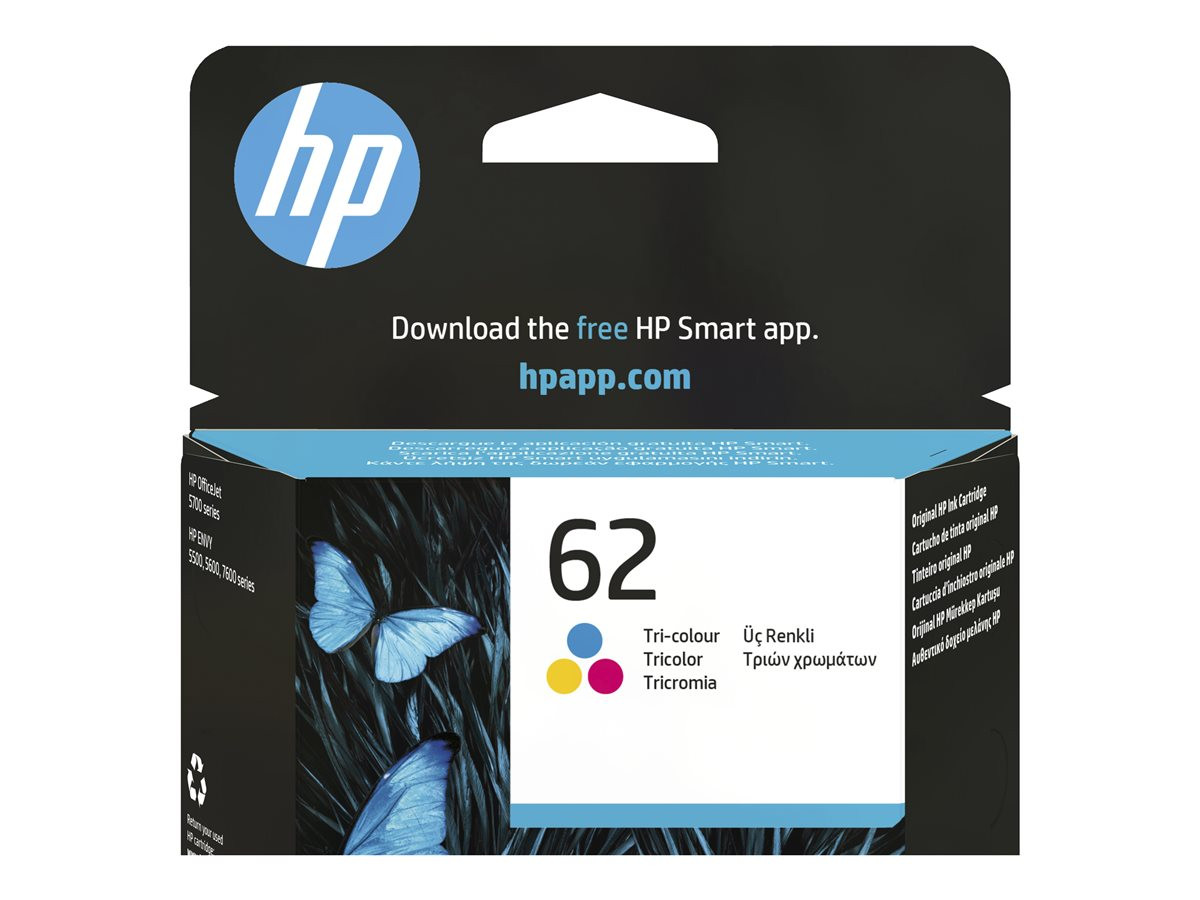 Мастилена касета HP 62, цветна, стандартен капацитет 165 страници - C2P06AE#UUS - 1