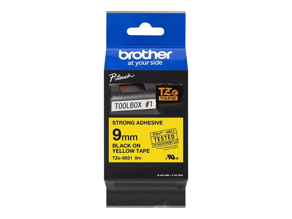 Ламинирана лента Brother P-Touch TZE-S621, 9mm x 8m, черно върху жълто,Extra Strength adhesive - TZES621 - 1