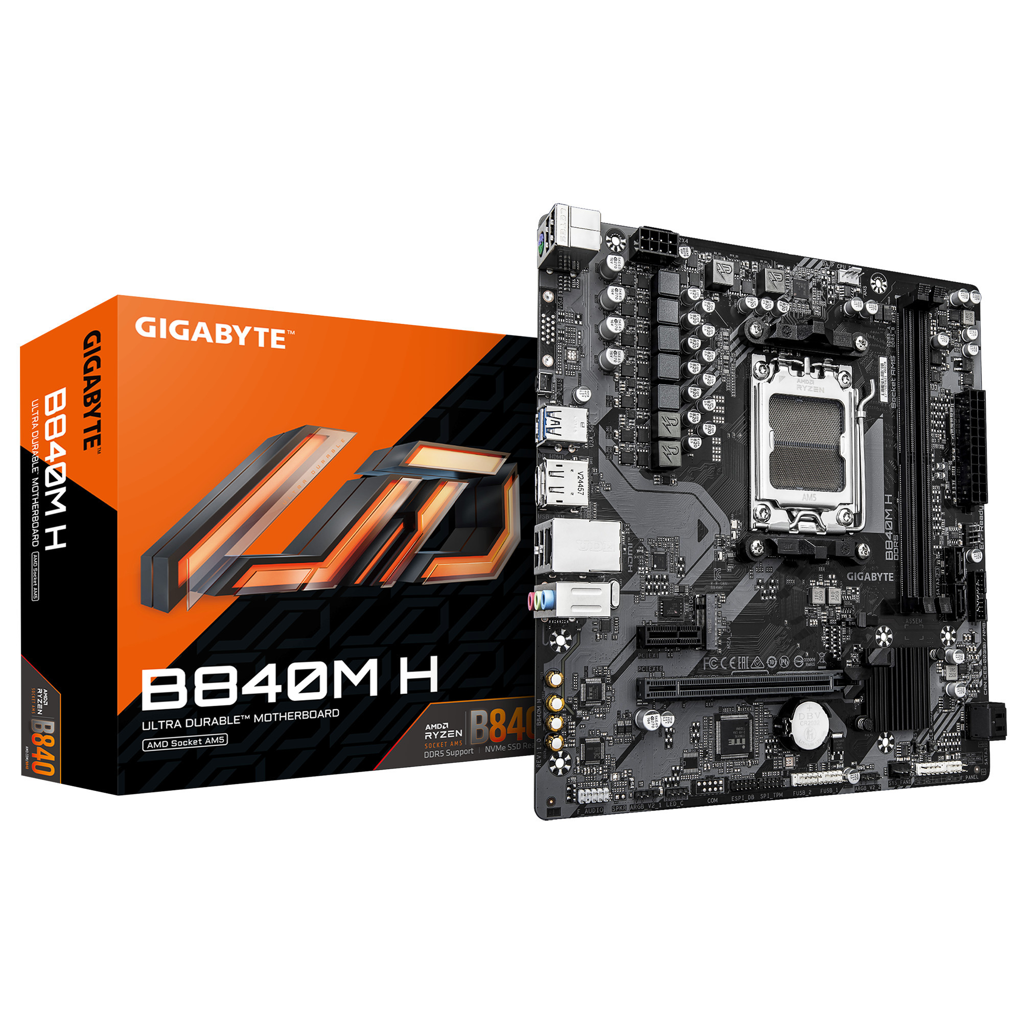 Дънна платка GIGABYTE B840M H, AM5, AMD B850, Micro ATX, 2x DDR5 до 7200MHz, 1x PCIe 4.0 x16, 1x M.2, 4x SATA - B840M H 1.0 - 1