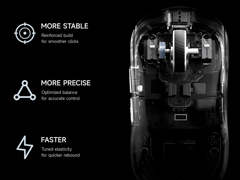Безжична геймърска мишка MCHOSE A5 V3, 26000 dpi, PAW3395, 8000Hz, Omron Mechanical Switch, Bluetooth/USB, 56g, Черна - HW-A5V3-4 - 4