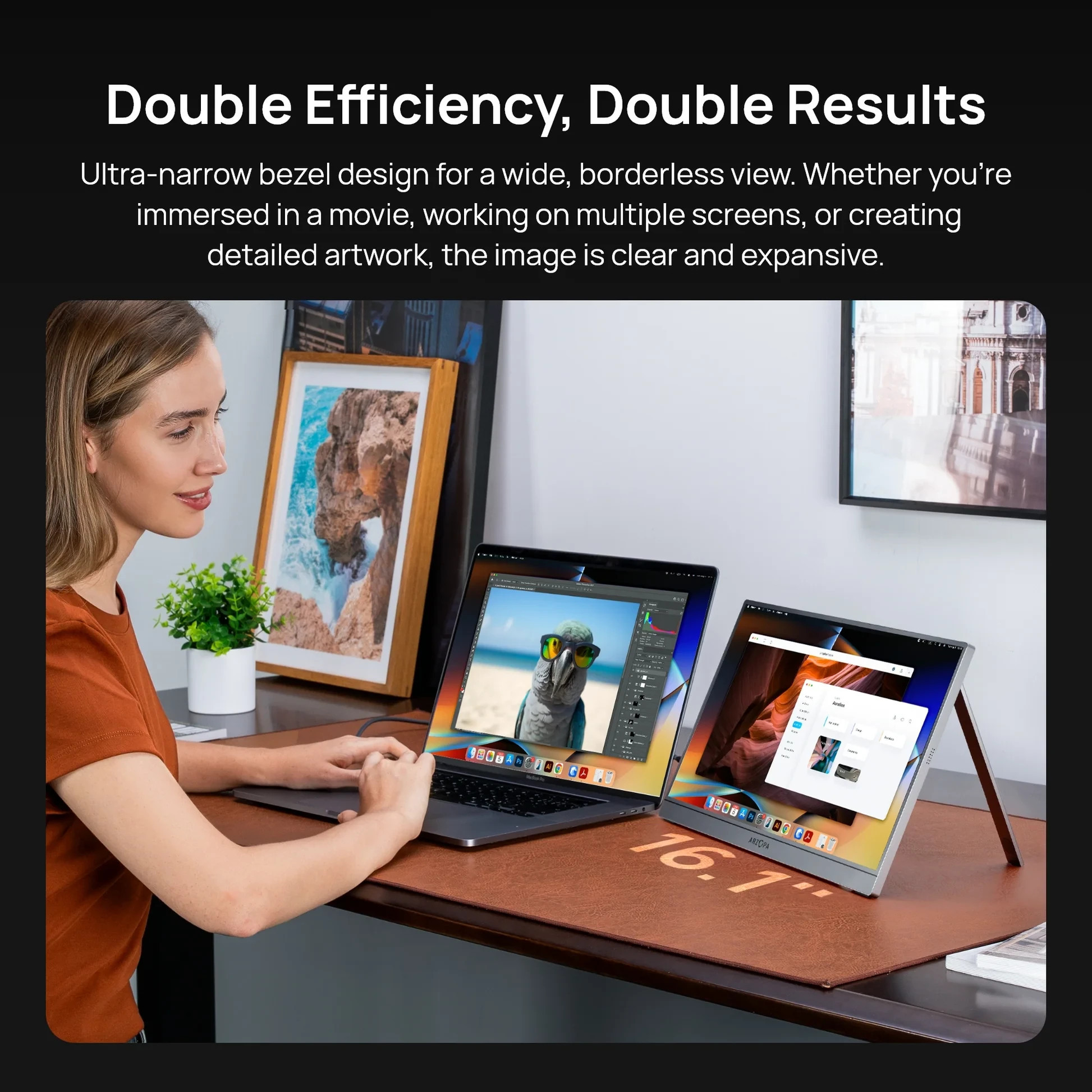 Преносим монитор Arzopa Z1C, 16.1" Full HD IPS, 60Hz, 16:9, 300 cd/m2, USB-C, Mini HDMI, Сив - ARZOPA-Z1C-GREY - 5