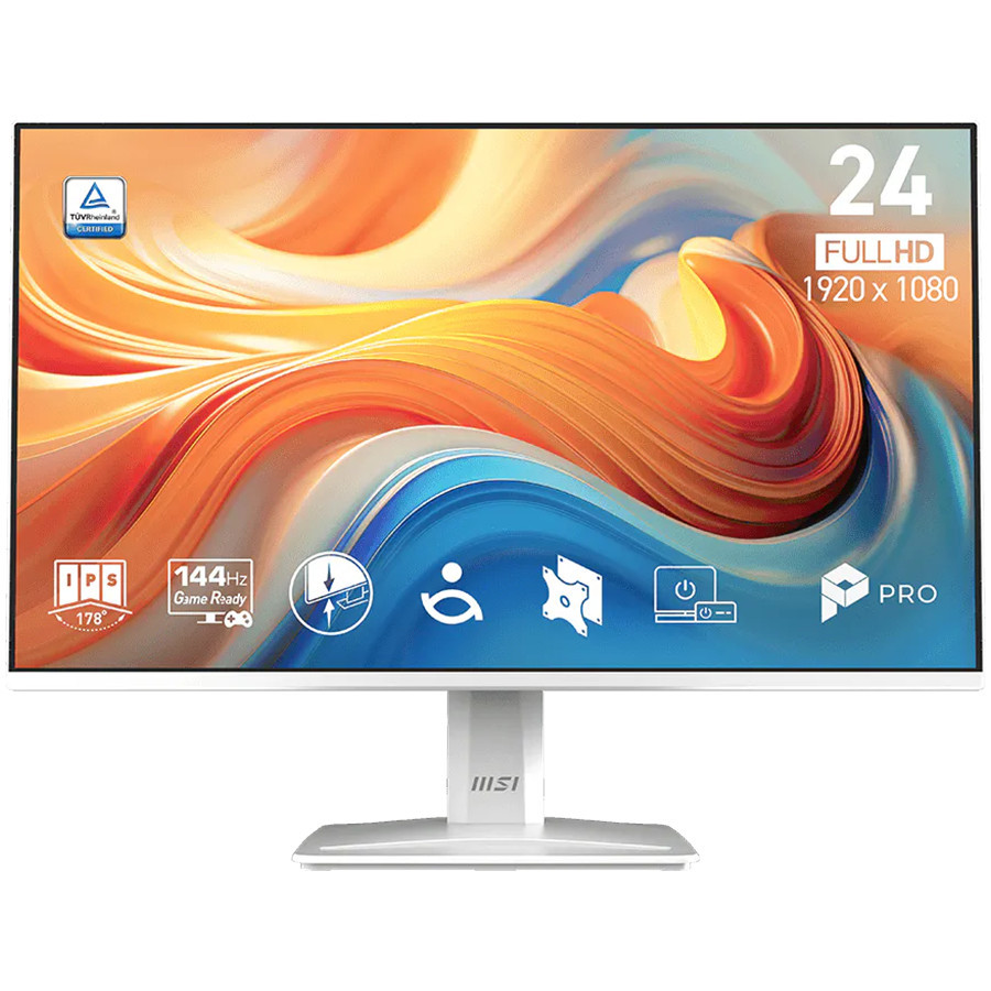Монитор MSI PRO MP243W E14, 23.8" Full HD IPS 144Hz, 1ms, 300nits, Adaptive-Sync, HDR Ready, 1x DisplayPort, 1x HDMI, тонколони, бял - 1