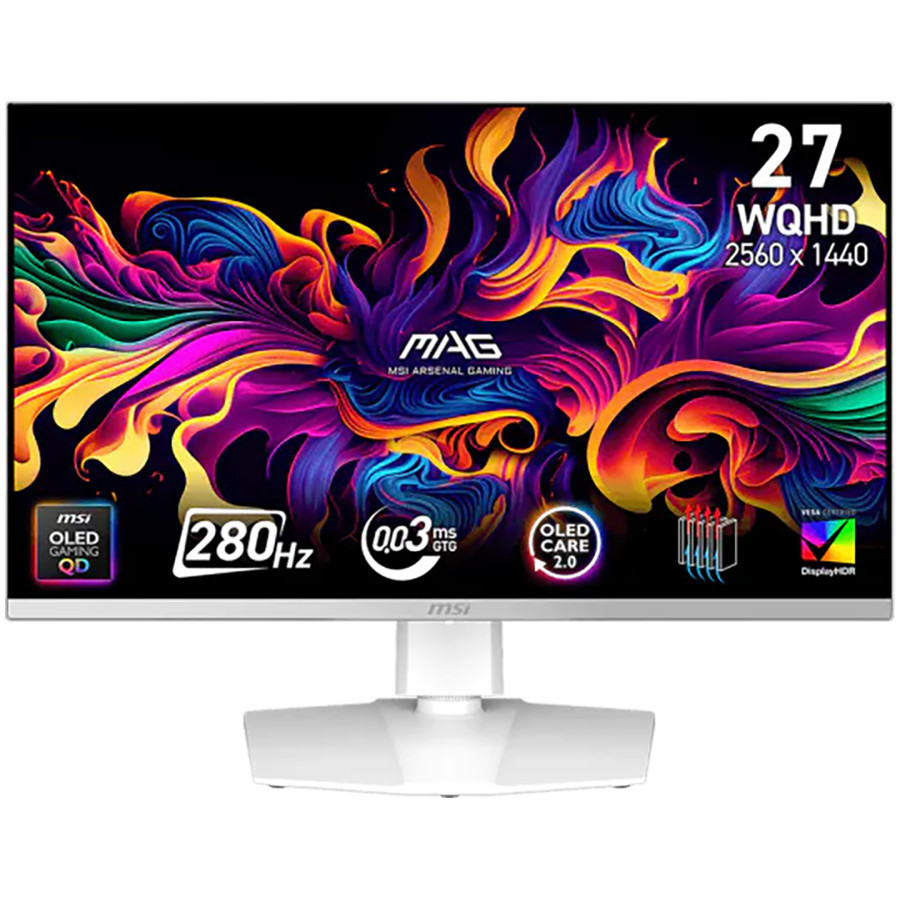 Монитор MSI MAG 272QPW QD-OLED X28, 26.5" WQHD (2560x1440) QD-OLED, 280Hz, 0.03ms, 16:9, G-SYNC Compatible, FreeSync Premium Pro, DisplayHDR True Black 400, бял - 1
