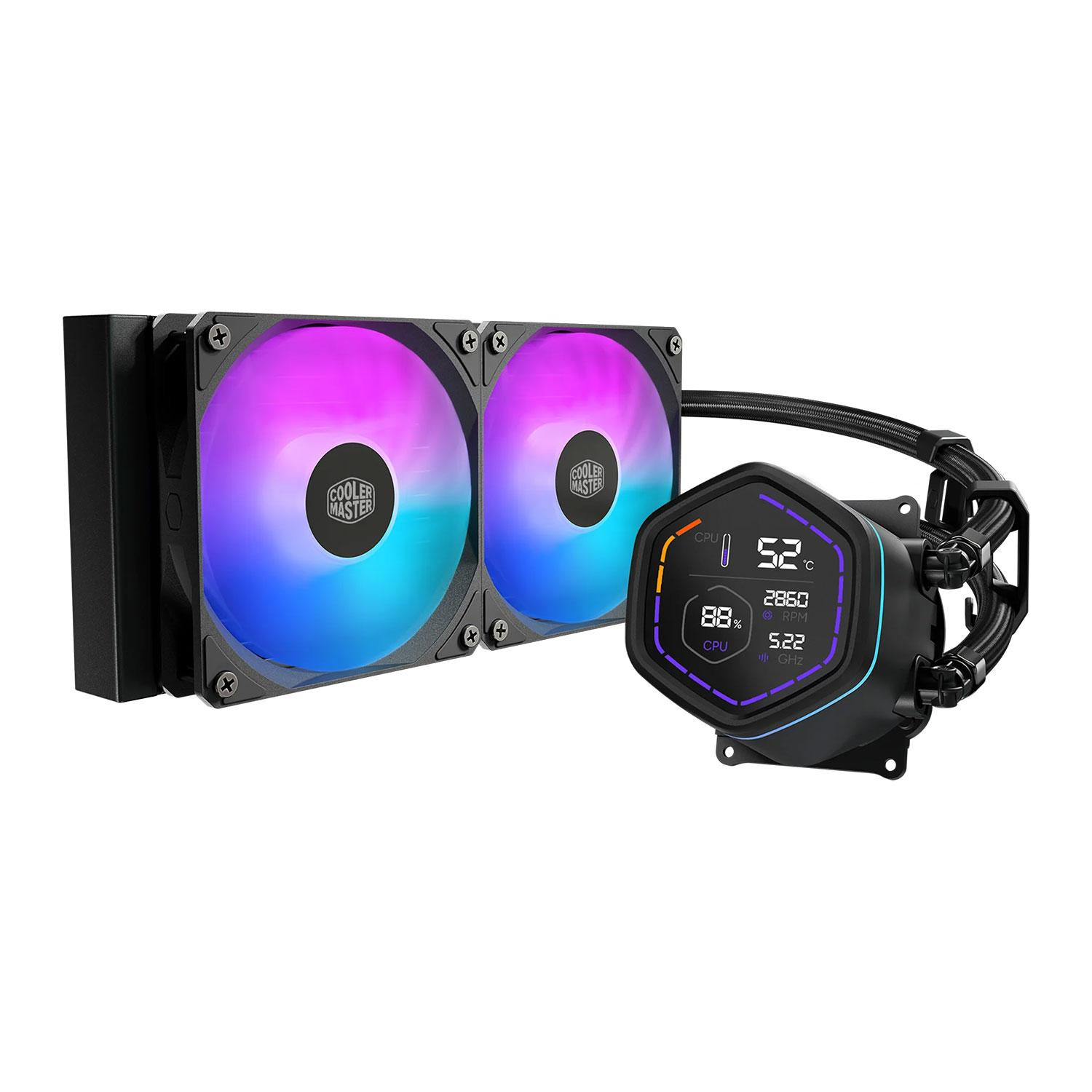 Водно охлаждане за процесор Cooler Master MASTERLIQUID CORE NEX DIGITAL 240, 240mm радиатор, 2x 120mm вентилатора, 650-1750 RPM, цифров дисплей, AM4/AM5/LGA1700/LGA1851 - MLX-D24M-A18PA-RD - 1