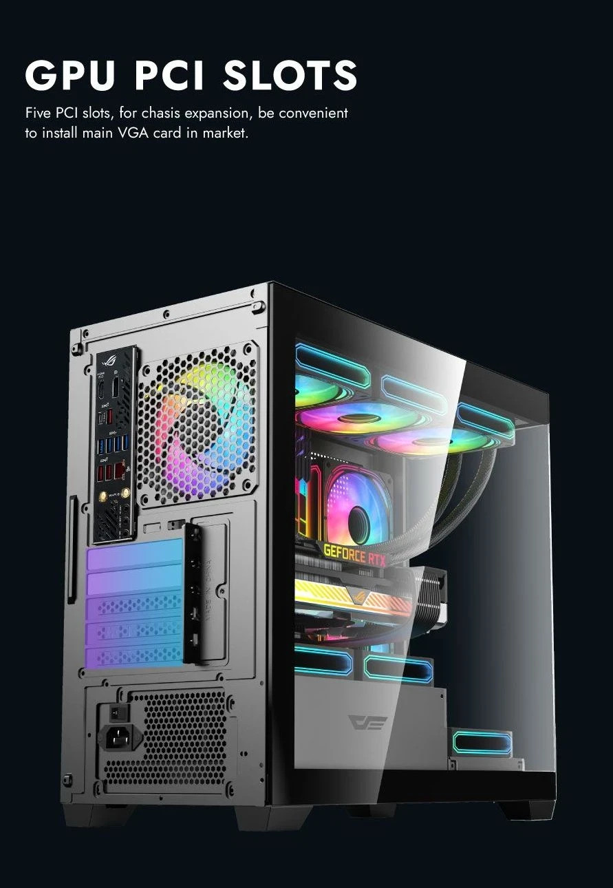 Кутия за компютър Darkflash DS900M, mATX, Mini Tower, Tempered glass, 6 x 120mm A-RGB вентилатора, бяла - DS900M-6F-WH - 9
