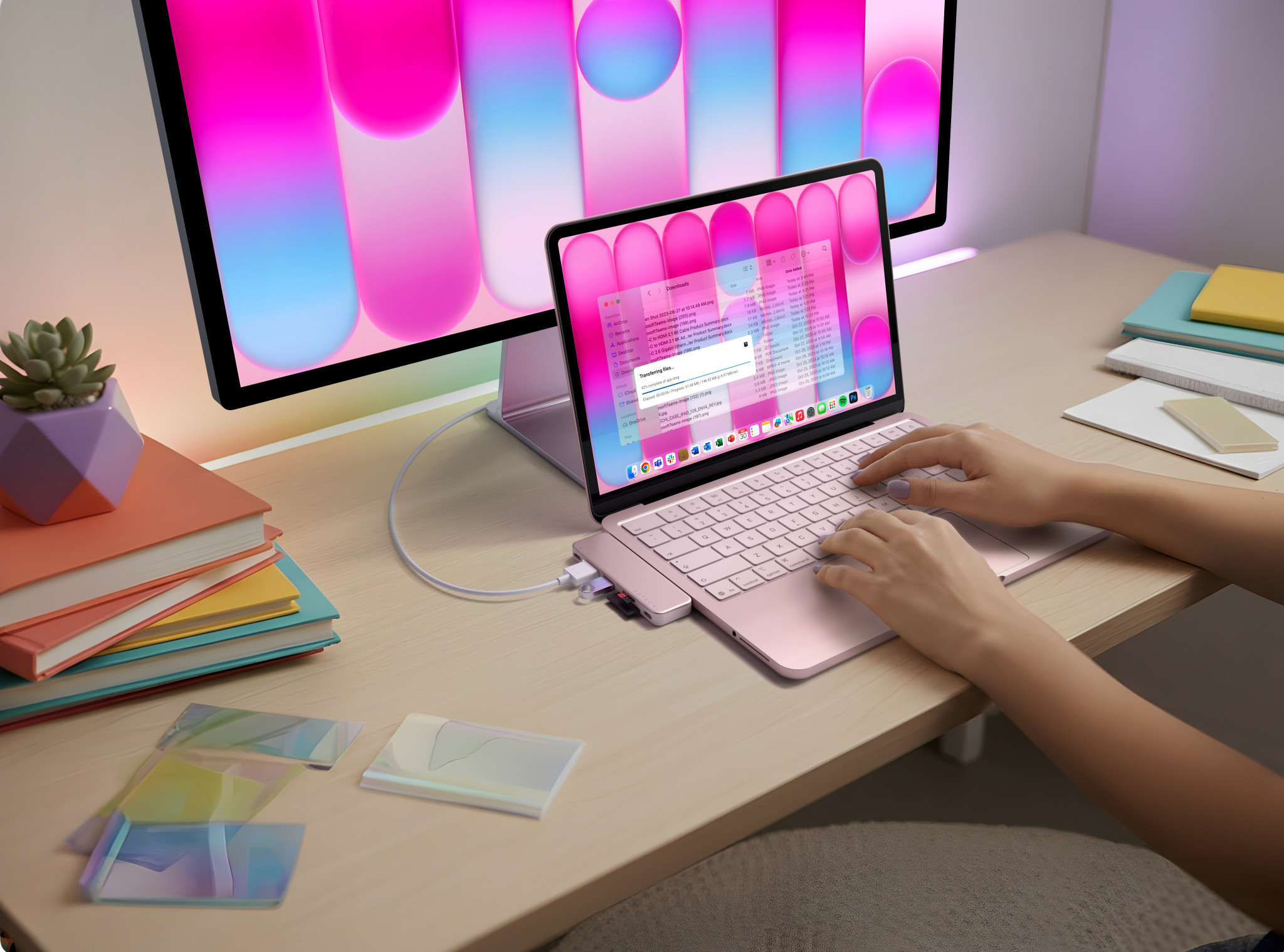 Докинг станция Satechi Snap, USB-C, HDMI 4K 60Hz, USB-C 5Gbps, USB-A 3.0 5Gbps, USB-C PD, microSD/SD четец, Blush - ST-HUSNP - 3