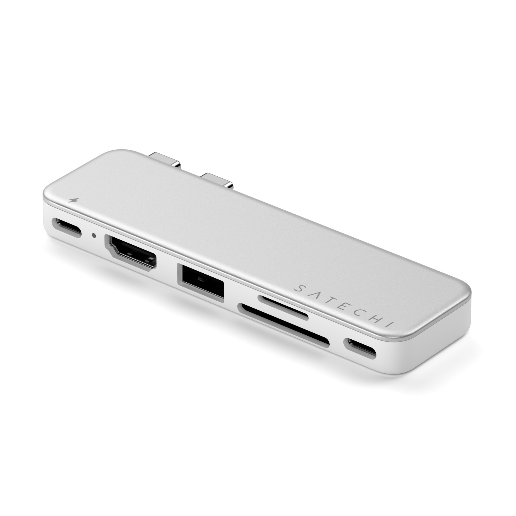 Докинг станция Satechi USB-C Snap Hub, 1x HDMI 4K 60Hz, 1x USB-C 5Gbps, 1x USB-A 3.0 5Gbps, 1x USB-C PD, 1x microSD/SD четец, Silver - ST-HUSNS - 8